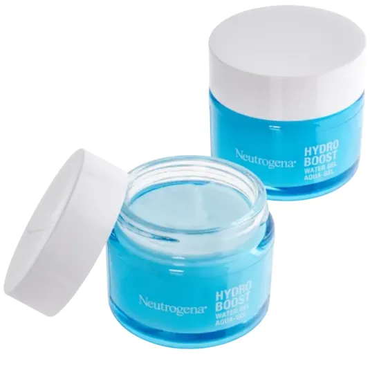 Neutrogena Hydro Boost Water Gel Aqua-Gel in blue jars with white lids.