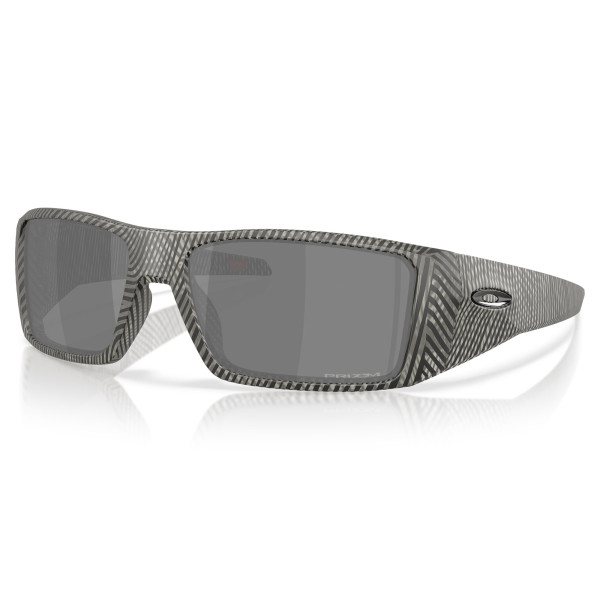 Rectangular sunglasses with a textured frame, featuring dark lenses and a small emblem on the temple.