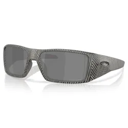 Rectangular sunglasses with a textured frame, featuring dark lenses and a small emblem on the temple.