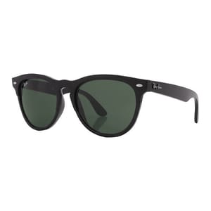 Black sunglasses with green lenses and a classic wayfarer design.