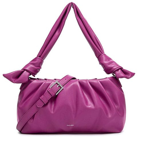 A magenta colored handbag.