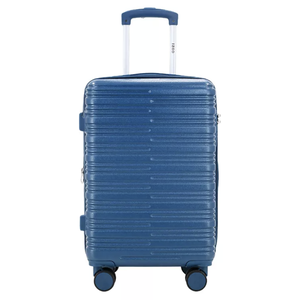 Blue hard-shell suitcase with a telescopic handle and four spinner wheels.