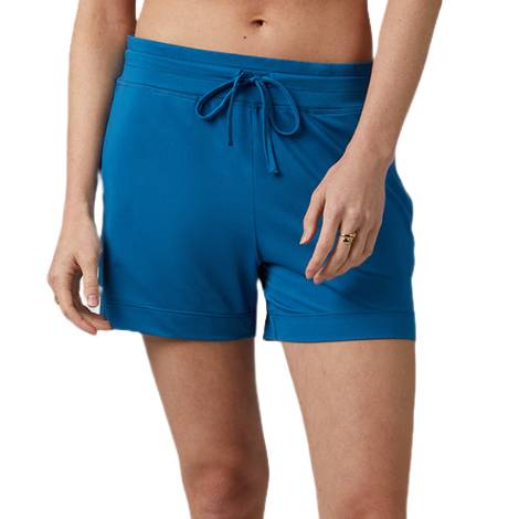 Blue athletic shorts with a drawstring waistband.
