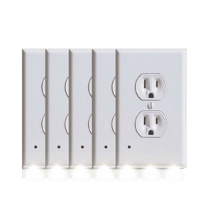 Five wall outlet covers with integrated LED night lights at the bottom.
