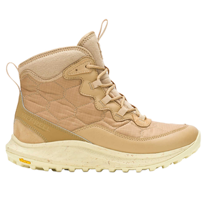 A tan hiking boot featuring a high collar and lace-up design, with a textured upper and thick treaded sole for traction.