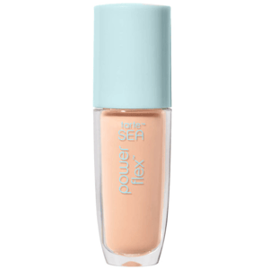 Tarte SEA Power Flex Concealer with a light aqua cap and transparent bottle showcasing a peach-toned product.