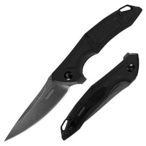 A Kershaw Method Folder knife with a black handle and a partially open blade above its closed position counterpart.