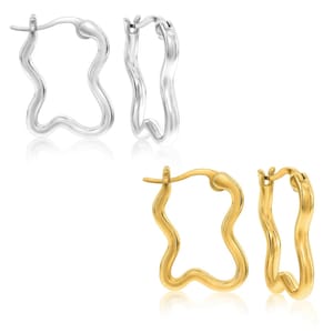 2pk Wavy Hoop Earrings set includes one pair in silver and another in gold, both featuring a wavy, irregular shape for a modern look.