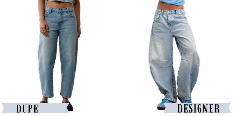 A pair of jeans from American Eagle besides a similar pair from Free People.