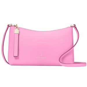 A pink Kate Spade New York crossbody bag with a simple shape, gold-tone hardware, and an adjustable strap.