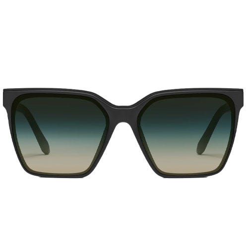 Square-shaped sunglasses with black frames and gradient lenses transitioning from dark at the top to light at the bottom.