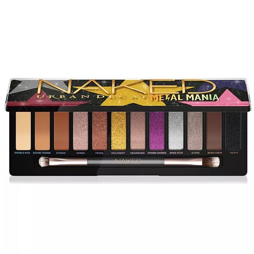 Urban Decay's Naked Metal Mania eyeshadow palette features a range of 12 colors from neutral tones to shimmery metallics and bold hues, complete with a dual-ended brush.