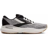 Brooks Adrenaline GTS running shoe in black and white with a textured upper, featuring a cushioned sole and gum outsole.