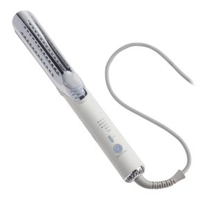 A Conair device featuring combined curling and straightening capabilities with multiple temperature settings from 285°F to 400°F, a fan setting, and an on/off switch with a cool tip for safer handling.