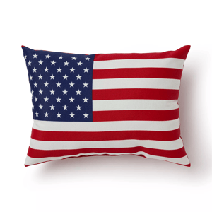 A rectangular pillow featuring the design of the American flag.