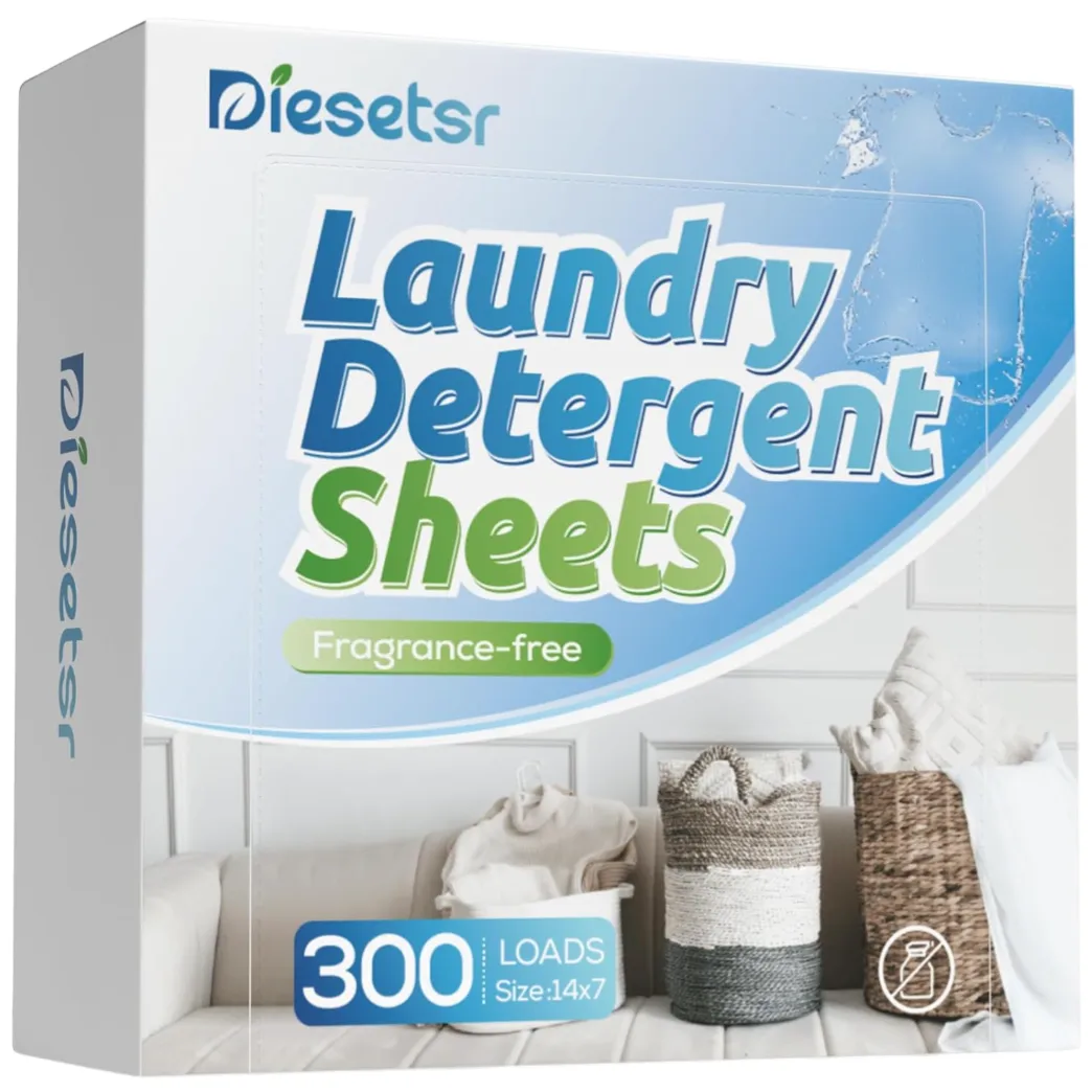 Diesetsr Laundry Detergent Sheets, fragrance-free, for 300 loads, size 14x7.