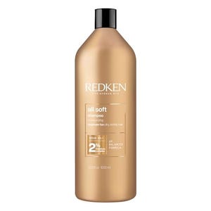 Redken All Soft Shampoo, 1000 ml, designed for moisturizing and softening dry, brittle hair, contains argan oil and protein complex.