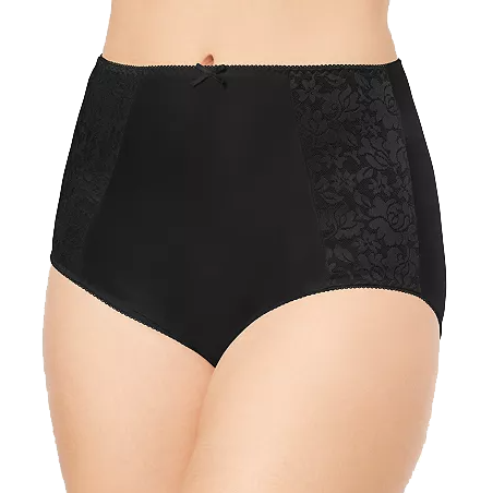 Black high-waisted underwear with lace detailing on the sides and a small bow at the waistband.