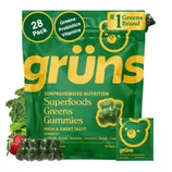 Grüns Superfoods Greens Gummies, pack of 28, offer comprehensive nutrition with greens, prebiotics, and vitamins, supporting health and wellness with a fresh and sweet taste.