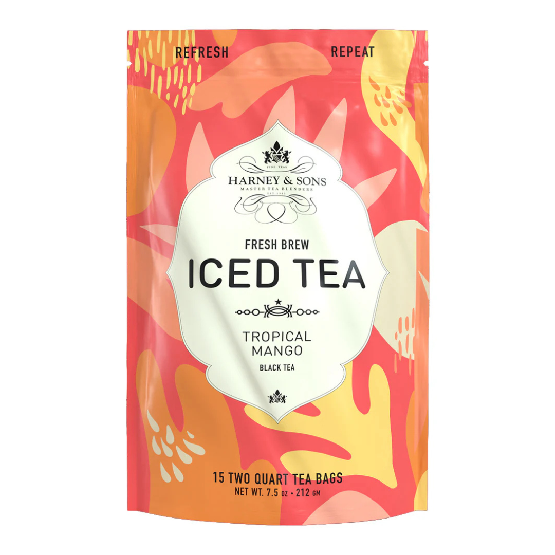 Harney & Sons Tropical Mango Black Tea, Fresh Brew Iced Tea with 15 two-quart tea bags, 7.5 oz (212 g).