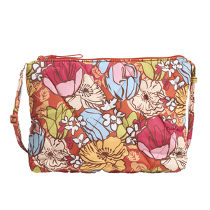 Vera Bradley Outlet Large Hipster in a vibrant, multi-colored floral pattern with a quilted texture and adjustable strap.