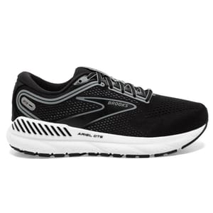 A pair of black Brooks Ariel GTS 23 running shoes with white soles and the brand logo in white on the sides.
