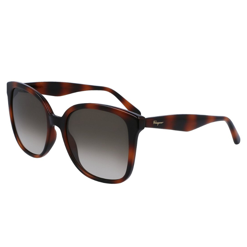 Tortoise-shell sunglasses with a square frame and gradient lenses, featuring a small logo on the temple.