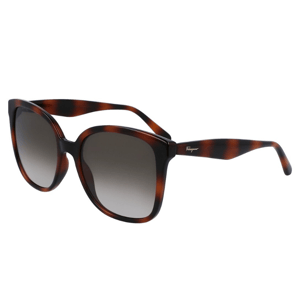 Tortoise-shell sunglasses with a square frame and gradient lenses, featuring a small logo on the temple.