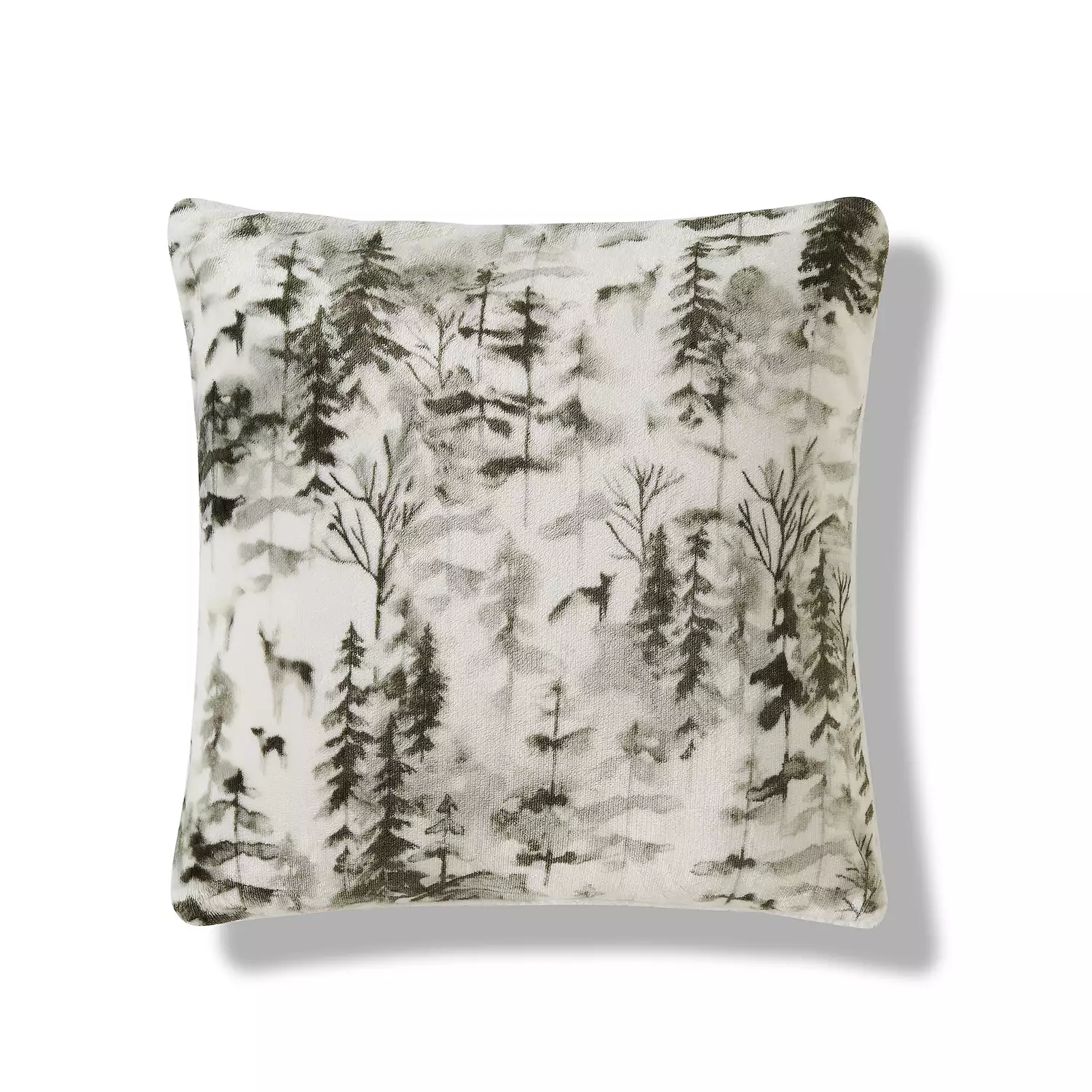 Square pillow with a black and white forest design featuring trees and subtle nature patterns, evoking a serene and minimalist aesthetic.