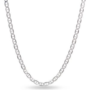 A 16-inch solid sterling silver chain with interlocking oval links, featuring a sleek and polished finish, ideal for a minimalist and elegant look.