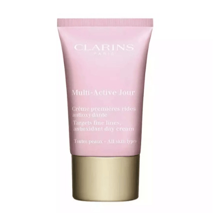 Clarins Multi-Active Jour is an antioxidant dry cream targeting fine lines, suitable for all skin types.