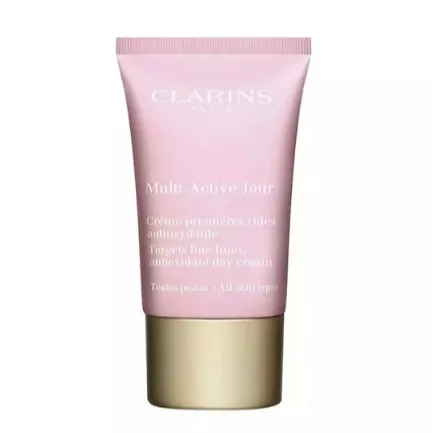 Clarins Multi-Active Jour is an antioxidant dry cream targeting fine lines, suitable for all skin types.