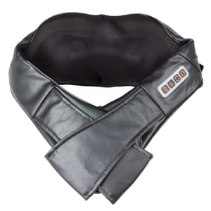 A neck pillow designed for travel comfort, featuring a black mesh back and padded leather-like sides with a NECK logo.