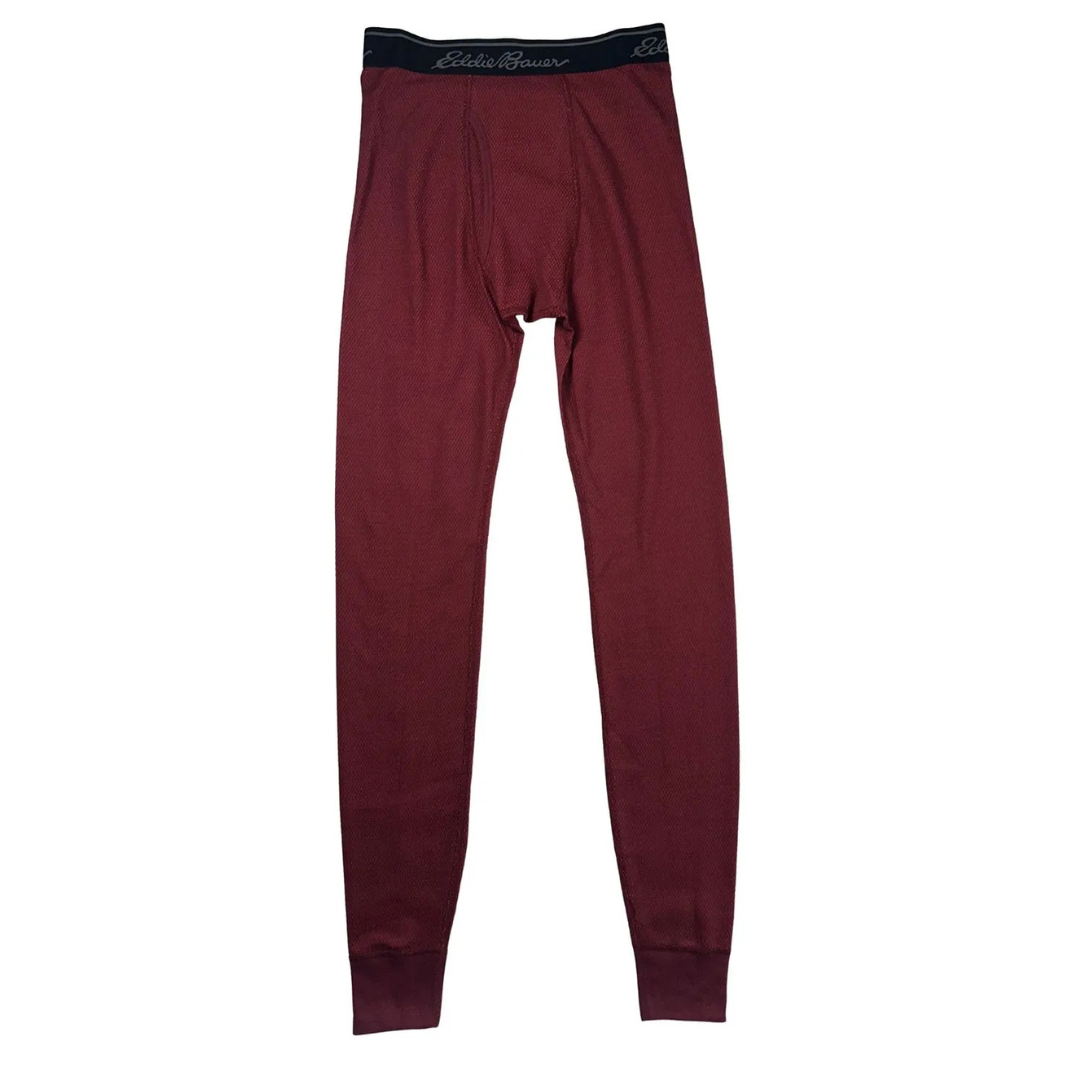 Maroon thermal long underwear with a black waistband featuring the brand name.