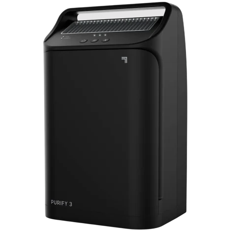 A black paper shredder with a top-loading design, featuring a handle and control buttons on the front.