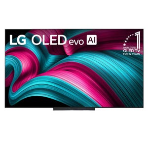 LG OLED evo AI TV with vibrant abstract graphics on display, highlighting advanced technology and design.