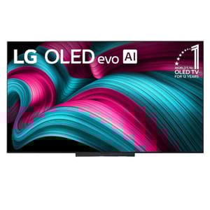 LG OLED evo AI TV with vibrant abstract graphics on display, highlighting advanced technology and design.