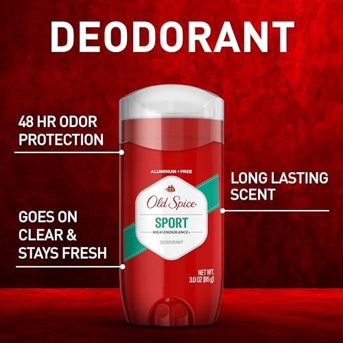 Old Spice Sport High Endurance deodorant offers 48-hour odor protection with a long-lasting scent, goes on clear, and stays fresh. Net weight: 3.0 oz (85 g).