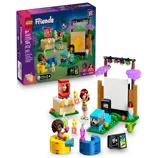 LEGO Friends set 41442, \“Friendship Movie Night,\“ includes 154 pieces featuring a popcorn stand, screen, projector, and two mini-doll figures, Aliya and Paisley, for ages 6 and up.