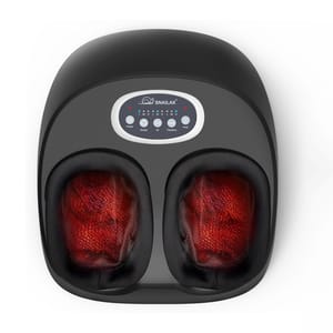 Foot massager with multiple control buttons for power, kneading, air, vibration, and heat functions.