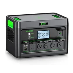 A portable power station with multiple AC outlets and a digital display, featuring an EBL logo and green accents for easy identification.