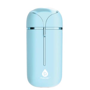 A compact, light blue electric shaver with a sleek, rounded design and a central seam for opening. It features a Pursonic logo near the bottom.