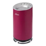A red cylindrical air purifier with control buttons on top and a brand logo.