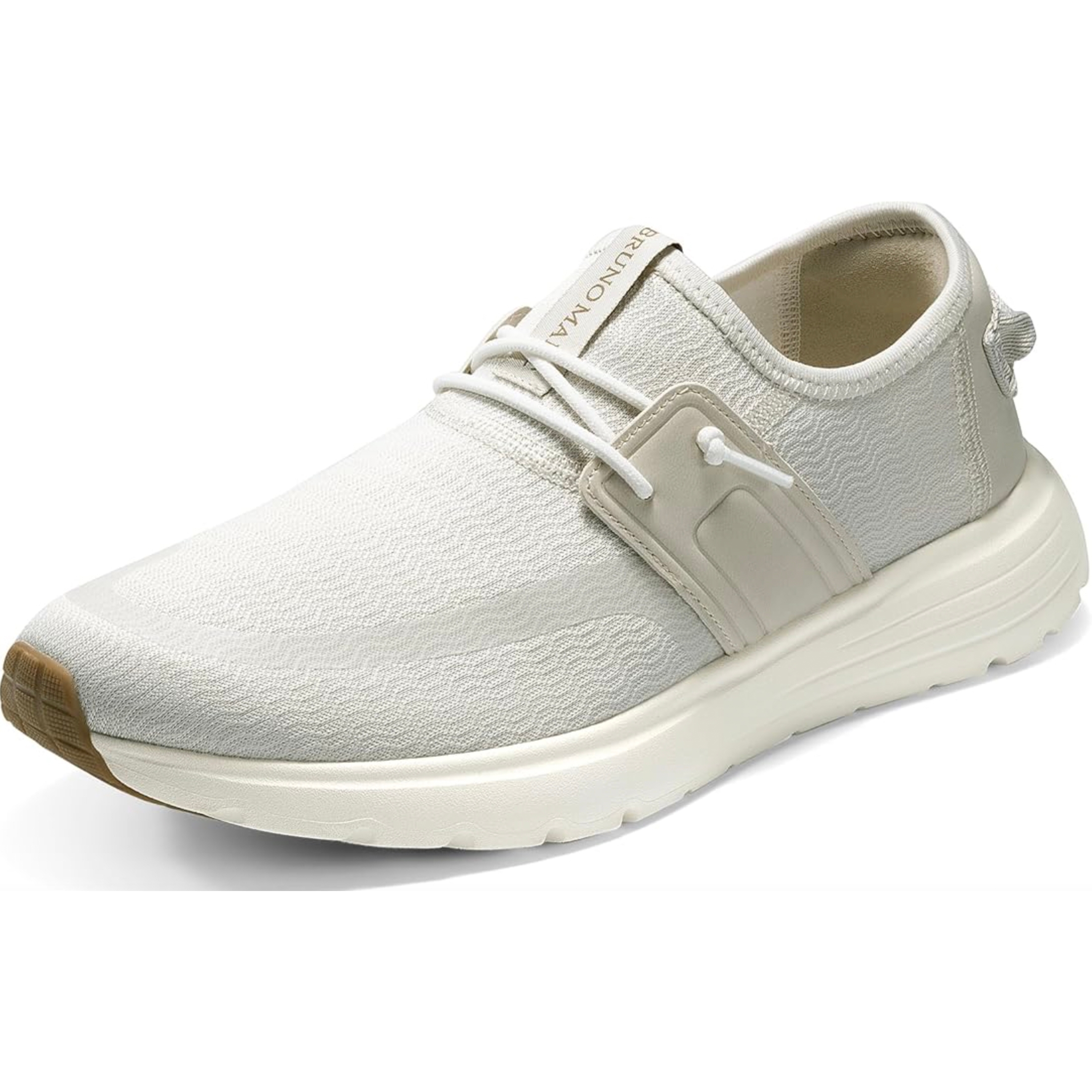 Men's Bruno Marc Sneakers in off-white feature a lightweight and breathable fabric upper with elastic bands for a snug fit. They have a cushioned, supportive sole and a minimalist design, ideal for casual wear.
