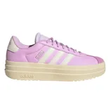 Pink Adidas platform sneaker with cream midsole and the signature three stripes on the side.