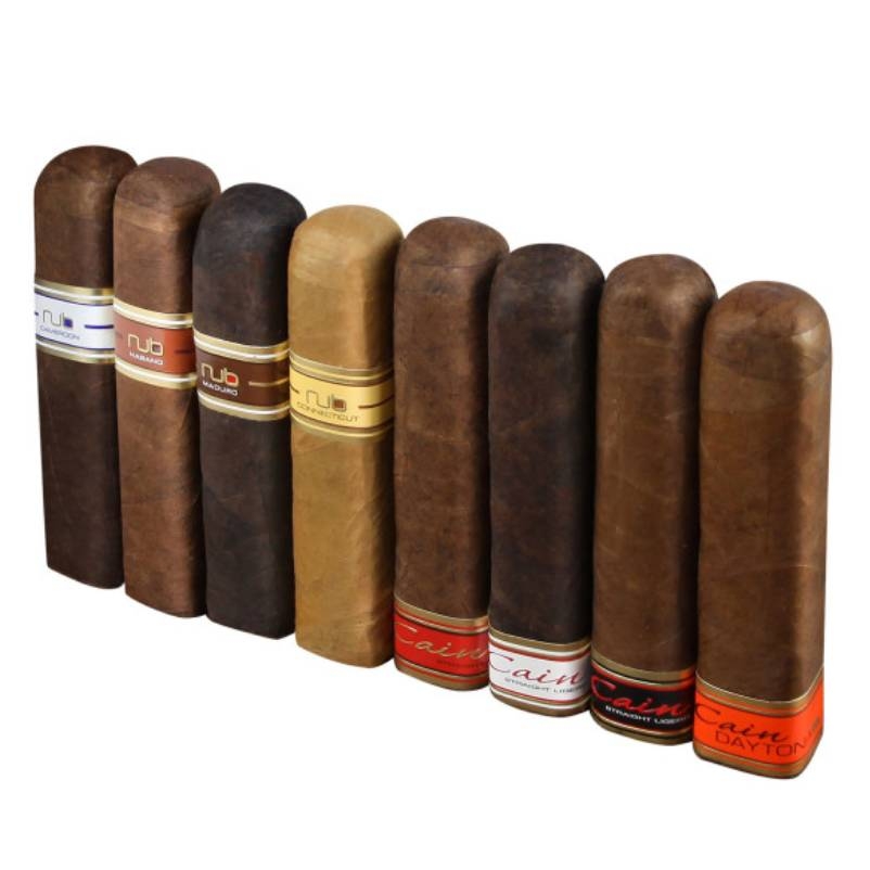 A selection of cigars with various colored labels.