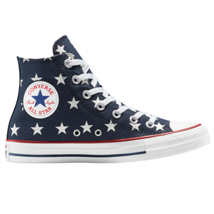 Converse Chuck Taylor All Star high-top sneaker in navy blue with white star pattern, featuring the classic Converse logo on the side.