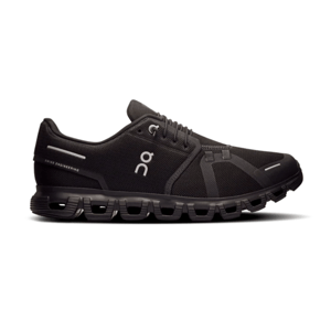 Black athletic shoe with a unique sole design featuring multiple hollow segments, logo on the side, and label \“Swiss Engineering\“ near the heel.