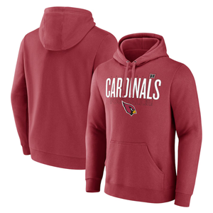 Red hooded sweatshirt featuring \“CARDINALS FOOTBALL\“ text and a cardinal logo on the front, shown from both front and back angles.