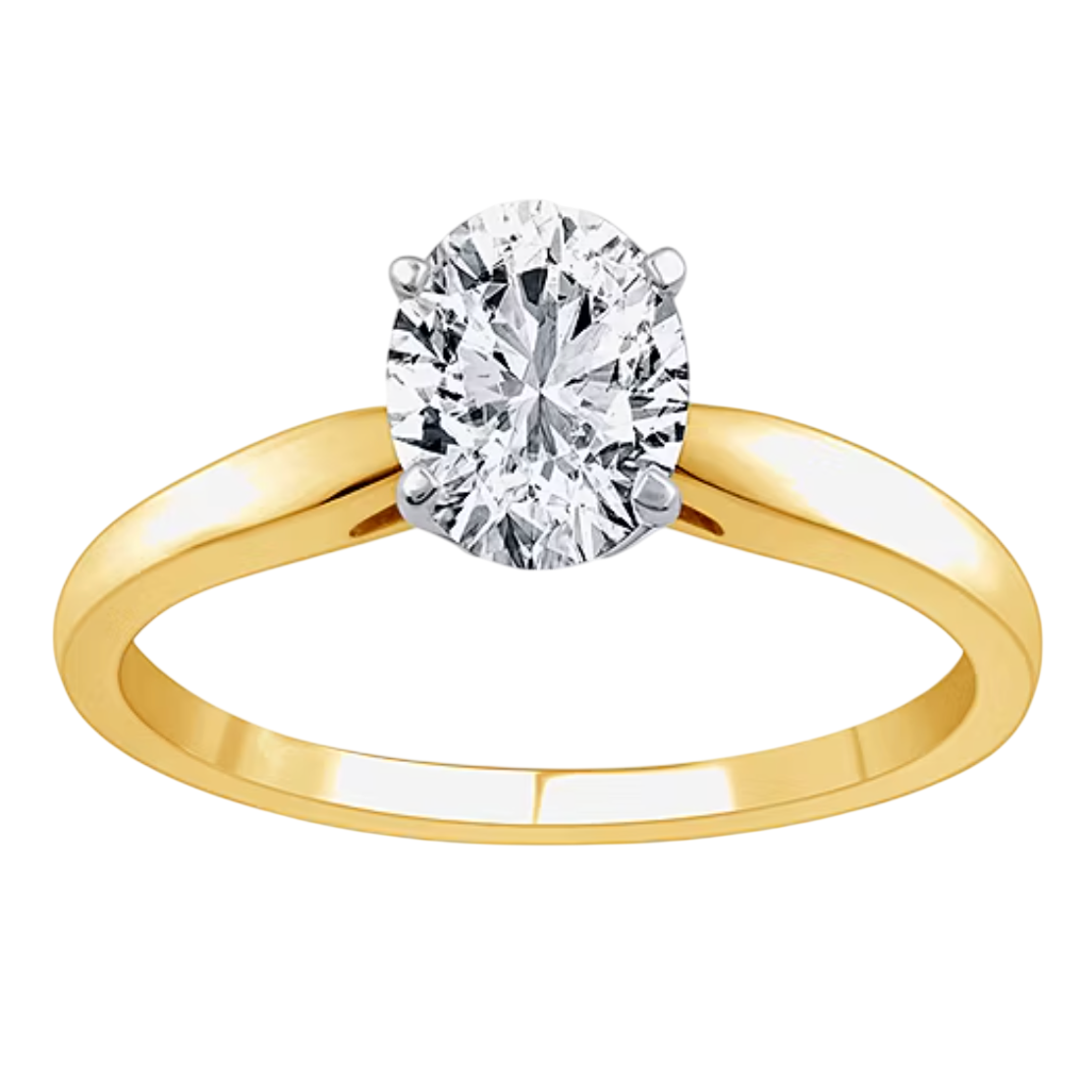 A gold engagement ring with a solitaire round-cut diamond set in a four-prong setting.